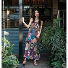 批发西米亚吊带夏季连衣裙民族碎花复古新款度假显瘦宽松吊带裙长裙