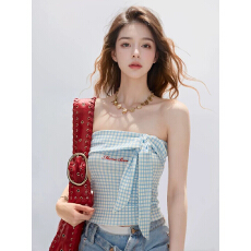 批发绑带格纹抹胸吊带背心女2026<b class='q'>夏</b>季新款设计感内搭修身显瘦上衣
