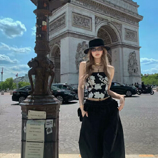 批发美式小众设计复古印花抹胸欧美风背心辣妹修身显瘦带胸垫抹胸夏季