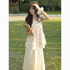 批发法式减龄度假风多巴胺<b class='q'>碎花</b>连衣裙女夏装印花背心a字半身裙两件套