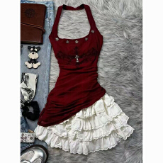 批发原创复古红色挂脖<b class='q'>上衣</b>y2k超好看气质显瘦吊带<b class='q'>上衣</b>2026夏季