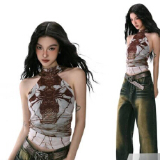 批发挂脖吊带背心女图案印花设计感小众2026新款韩版千禧辣妹<b class='q'>上衣</b>夏季