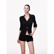 批发纯欲V领黑色衬衫女秋<b class='q'>冬</b>设计感小众衬衣修身显瘦百搭美式辣妹上衣