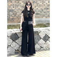 批发小个子黑色中腰垂感西装<b class='q'>长裤</b>2026年夏高级感宽松直筒阔腿裤女