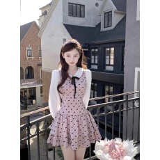 批发芭蕾少女的礼物/甜美千金粉色拼接蛋糕伞摆<b class='q'>连衣裙</b>少女学院假两件