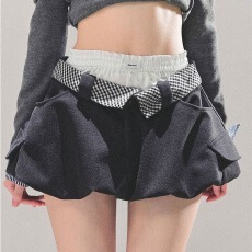 批发韩系甜美小众设计感格子半身裙女<b class='q'>冬</b>2026新款高腰显瘦a字花苞短裙