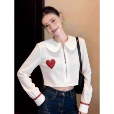 批发白色爱心刺绣<b class='q'>娃娃领</b>拉链<b class='q'>衬衣</b><b class='q'>衬衫</b>2026早春季小众设计感别致上衣女