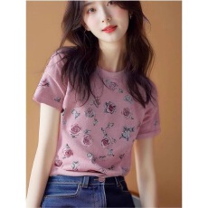批发纯棉多巴胺美式<b class='q'>潮牌</b>玫瑰炸街短袖<b class='q'>T</b><b class='q'>恤</b>女夏季休闲高街个性上衣
