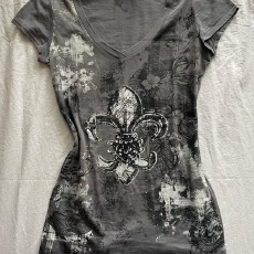 美式复古外贸Vintage古着灰色短袖T恤印花夏辣妹修身显瘦收腰上衣