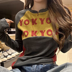 批发2026春秋<b class='q'>新款</b>英文印花小正肩圆领长袖百搭设计感女士T恤