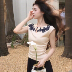 批发新中式国风镂空无袖<b class='q'>T</b><b class='q'>恤</b>女夏季新款气质高级感独特超漂亮掐腰上衣