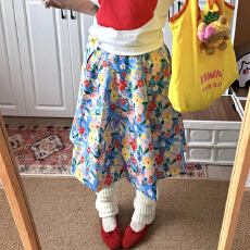 批发满印花卉蓝色蓬蓬花苞百褶半身<b class='q'>裙</b>百搭休闲中长<b class='q'>裙</b><b class='q'>夏</b>a字<b class='q'>伞</b><b class='q'>裙</b>公主<b class='q'>裙</b>