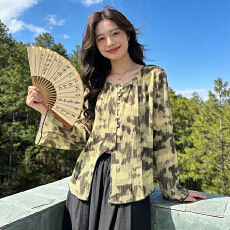 批发复古扎染雪纺防晒<b class='q'>开衫</b>女2026夏季薄款设计感<b class='q'>不规则</b>独特别致上衣