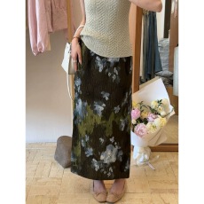 批发艺术扎染压皱高腰半身裙女2026夏新款A字百褶显瘦遮胯小个子长裙