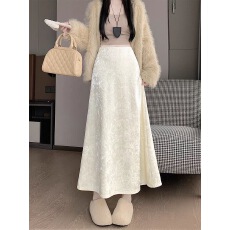 批发90cm松紧腰免熨烫春季新款高腰显瘦遮胯丝绒长裙春秋A字<b class='q'>大摆裙</b>子