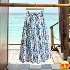 批发小清新碎花高腰宽松半身裙女士薄款夏季飘逸棉质垂感大摆a字裙子