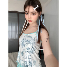 批发<b class='q'>日系</b>动漫印花吊带小背心女夏季新款甜辣妹小个子修身内搭外穿上衣