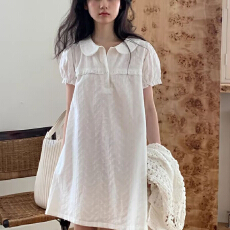 批发设计感夏季新款甜美辣妹法式宽松气质甜美娃娃领短款<b class='q'>衬衣</b>连衣裙