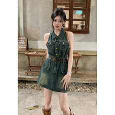 批发polo领无袖<b class='q'>牛仔</b><b class='q'>背心</b>连衣裙女夏季2026新款复古港味辣妹修身短裙子