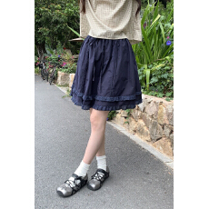 批发女夏季新款高腰蓬蓬半身裙韩系宽松设计感双层花边<b class='q'>百搭</b>系带半身裙