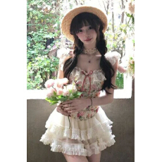 批发法式显瘦气质田园轻洛丽塔复古少女碎花上衣<b class='q'>蓬蓬</b>短裙春季新款套装
