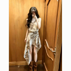 批发时尚浪漫风斑马纹V领不规则<b class='q'>连衣裙</b>女2026新款超仙高级设计感长裙