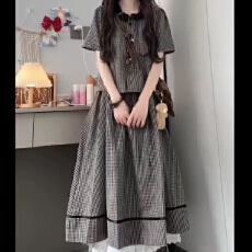 批发套装女2026夏季新款法式日系格子短袖上衣小个子<b class='q'>蕾丝</b>半身裙两件套