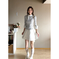 批发小个子韩系套装女长袖<b class='q'>条纹</b>遮肉上衣胖MM大码女装新款绝美<b class='q'>半身裙</b>潮