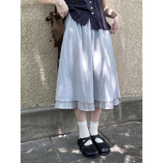 批发薄荷小海浪双层下摆<b class='q'>半身裙</b>女莱赛尔腰封中<b class='q'>长款</b>a字裙