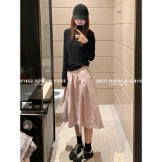 粉色褶皱半身裙裤女夏季薄款宽松高腰阔腿裤小个子休闲5五分裤裙