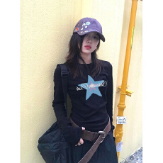 批发<b class='q'>街头</b>设计感圆领长袖t恤女春秋季上衣情侣打底衫修身显瘦
