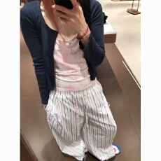 批发夏季海岛度假风红白撞色条纹多巴胺<b class='q'>男</b>女同款拖地直筒居家休闲长裤
