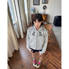 批发超爱<b class='q'>小熊</b>印花美式复古开衫连帽<b class='q'>卫衣</b>女秋宽松百搭休闲上衣外套