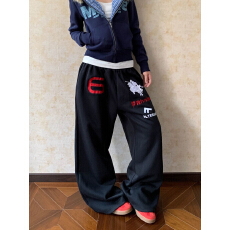 批发小众慵懒松弛感<b class='q'>欧美风</b>休闲裤美式街头天使战马印花宽松情侣阔腿裤