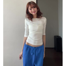 批发纯欲风新款显瘦ulzzang个性五分<b class='q'>袖</b>t恤女夏季修身极简风正肩<b class='q'>上衣</b>服