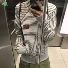 批发美式潮流哈苏线撞色条纹连帽卫衣男2026情侣款开衫外套女