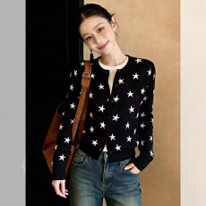 批发森系休闲文艺风慵懒撞色星星女设计感宽松显瘦小众<b class='q'>韩版</b>针织上衣
