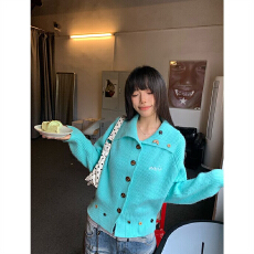 批发自制美式慵懒风排扣领开衫针织毛衣男女春秋外套