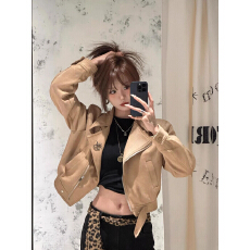 批发美式美拉德设计感复古麂皮<b class='q'>外套</b>女2026新款小个子短款机车夹克上衣