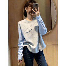 批发2026年春季新款假两件拼接卫衣<b class='q'>女</b>撞色设计感小众圆领套头上衣