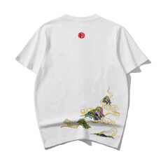 新中式国潮山海刺绣T恤男新款圆领短袖打底衫个性百搭纯色上衣