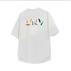 潮牌印花羽毛短袖T恤 2026新款纯棉舒适上衣