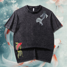 批发金玉满堂男士春夏重工锦鲤刺绣新款中国风国潮<b class='q'>纯棉</b>水洗短袖<b class='q'>t</b><b class='q'>恤</b>