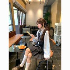 批发日系学院风衬衫背心裙套装2026春季新款时尚宽松衬衣背心裙<b class='q'>两件</b>套