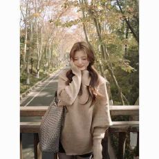 批发甜美高领温柔韩版毛衣春秋新款宽松显瘦斗篷不规则针织衫上衣