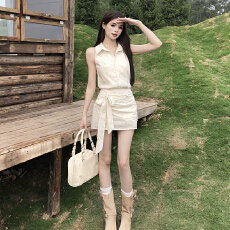 批发法式纯欲修身<b class='q'>连衣裙</b>子套装<b class='q'>女</b>设计感小众无袖背心上衣半身短裙夏季