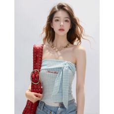 批发绑带格纹抹胸吊带背心女2026<b class='q'>夏</b>季新款设计感内搭修身显瘦上衣