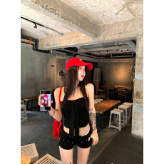 批发蝴蝶结系带抹胸背心女夏季纯欲风性感裹胸内搭红色甜辣妹上衣外穿