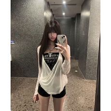 批发慵懒风上衣时尚套装女夏辣妹穿搭防晒<b class='q'>罩衫</b>字母印花抹胸吊带两件套