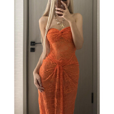 批发<b class='q'>欧美风</b>ins海岛泰国巴厘岛度假沙滩连衣裙网纱抹胸镂空透视长裙